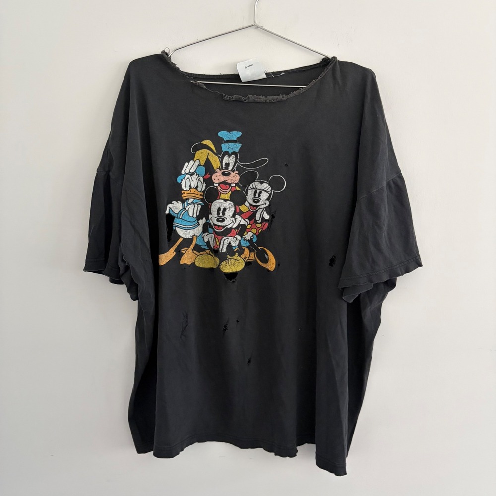 Vintage Disney Mickey & Co Distressed Graphic T-Shirt Black Mens XL